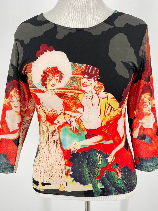 Jessica Max Tops - Vintage 90s Jessica Max Cabaret Graphic Top Mesh Sleeve Size M